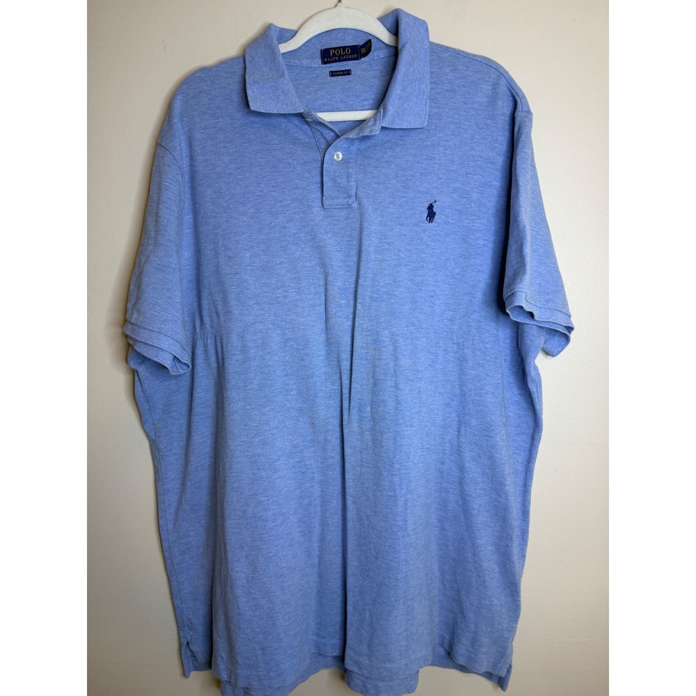 Polo Ralph Lauren Mens XXL Blue Heather Classic Fit Short Sleeve Pique Polo